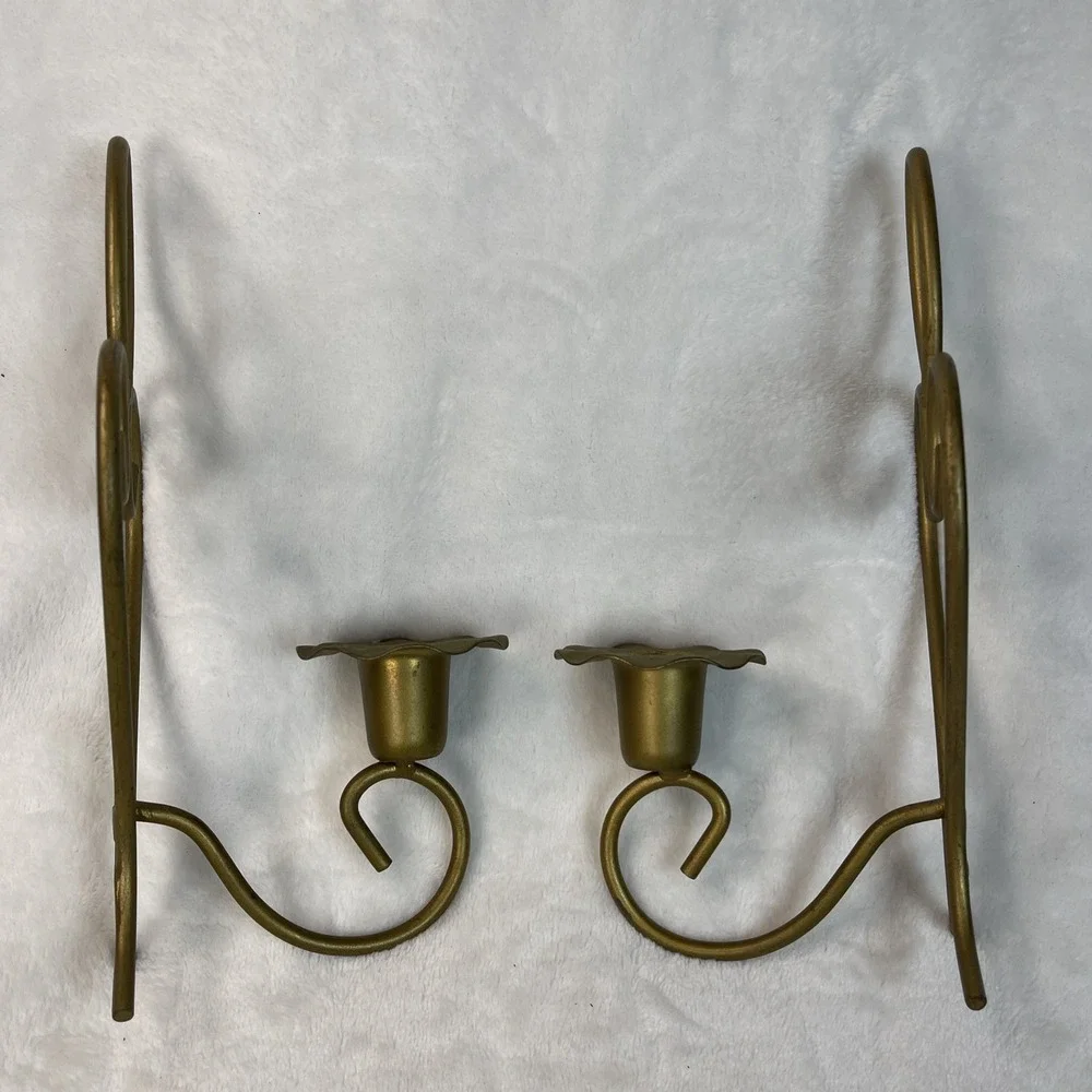 VTG Brass Wall Sconce Candle Holders Pair 8.25
